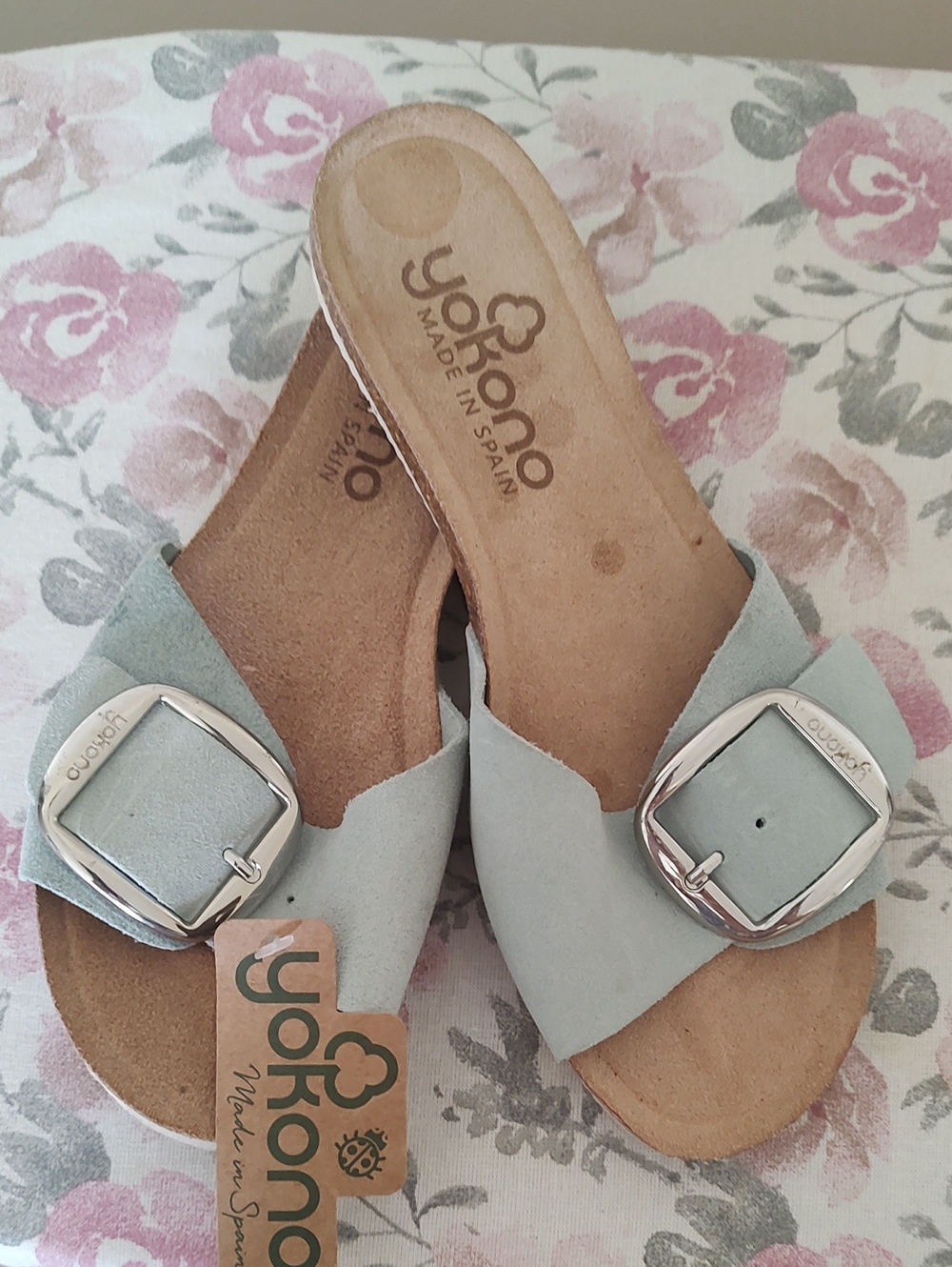 Yokono Light Blue Slide Sandals with Buckle